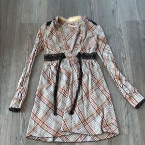 free people l/s brown plaid mini dress, SZ 4